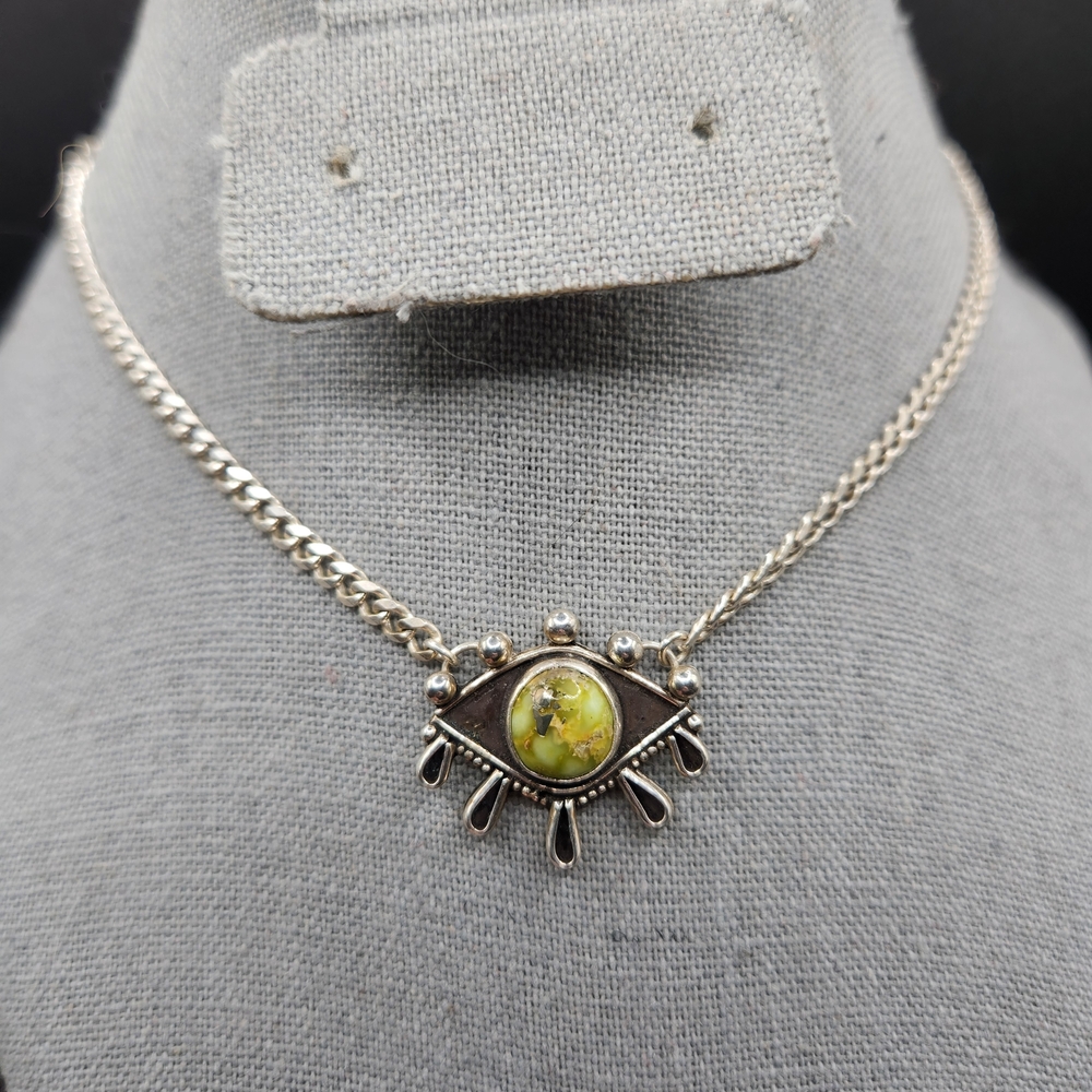 Palamino Turquoise Evil Eye Sterling Silver Curb Chain Necklace - Picture 4 of 8